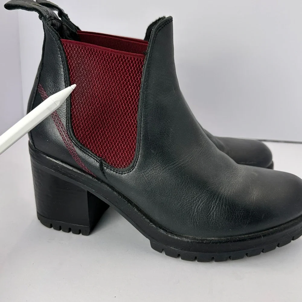 Bueno Footwear Florida Boot Womens Black Leather Red accent Chunky Heel Boots 40